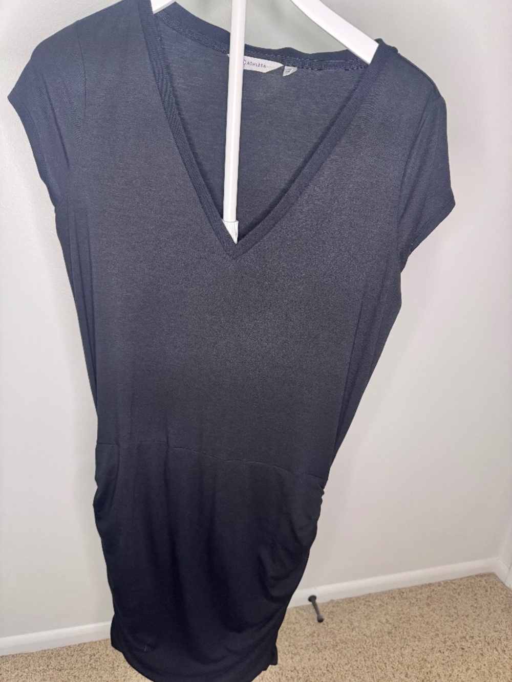 Athleta V-Neck Ruched Jersey Dress Black M